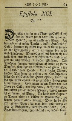 Første side af Holbergs epistel nr. 91