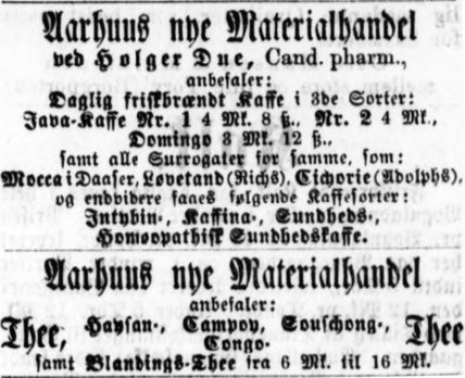Annonce for Aarhus Materialhandel, 1873