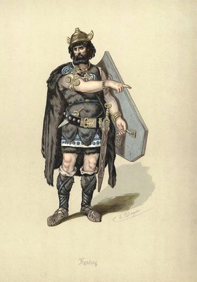 Carl Emil Doeplers kostumetegning til karakteren Hunding til opsætningen af Wagner-operaen Nibelungens Ring i 1876.