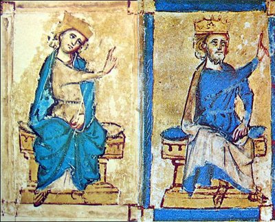Margrethe Sambiria og Erik Klipping afbildet i et lovhåndskrift i Tallinn fra 1282.