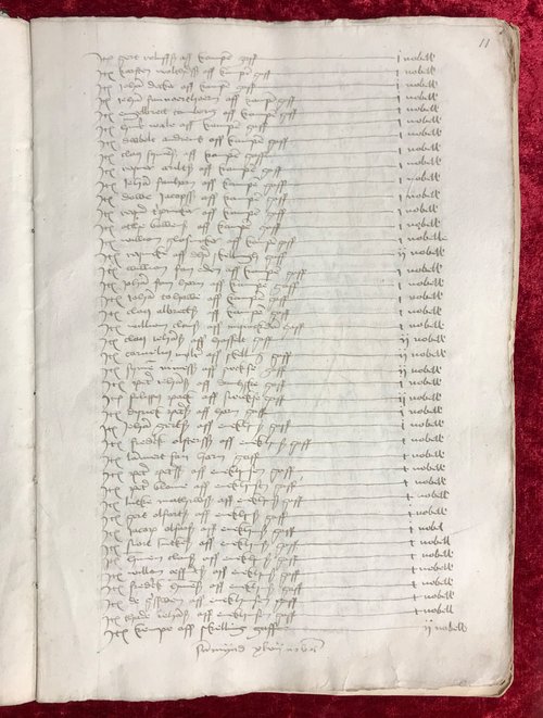 En side fra regnskabsprotokollen fra 1497. Gert Roluffs indførsel kan ses øverst på siden.