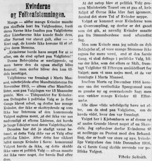 Udklip af Berlingske Tidende den 18. december 1916