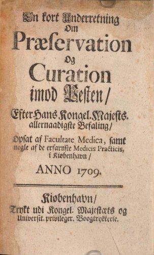 Forsiden på pestvejledningen fra 1709