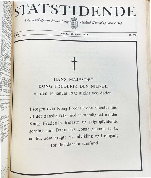 Den originale meddelelse i Statstidende
