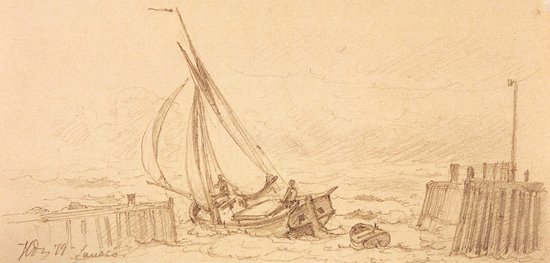 Tegning fra Ballen Havn af Holger Drachmann