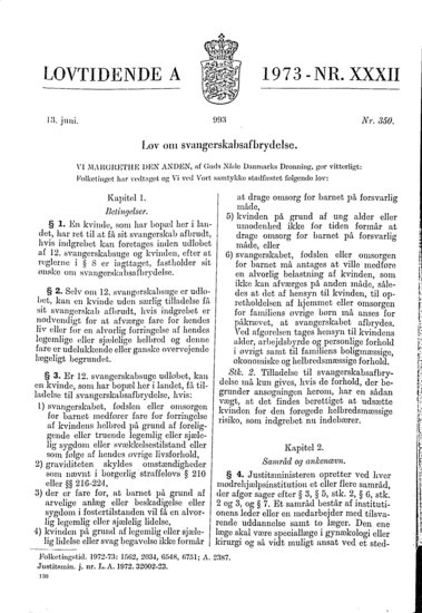 Abortloven fra 1973 i Lovtidende