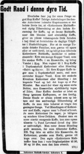 Annonce for Kathreiners Maltkaffe-Fabrikker, 1915