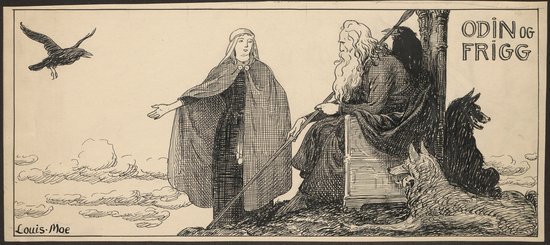 Tegning af Frigg og Odin.