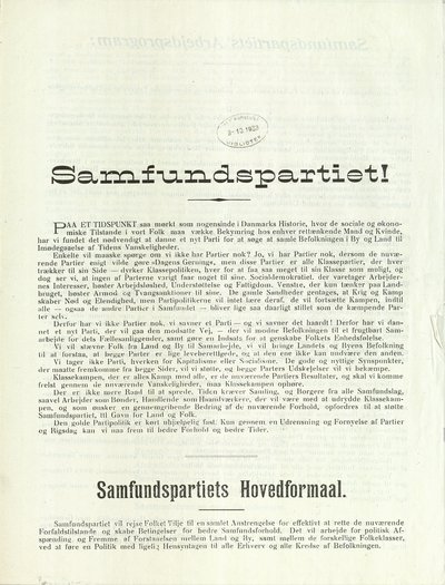Samfundspartiets partiprogram fra 1933