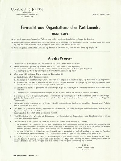 De Uafhængiges partiprogram fra 1953