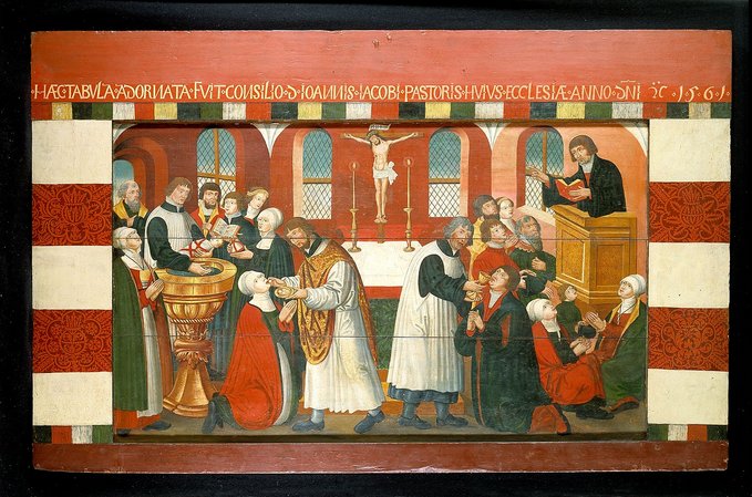 Dansk gudstjeneste efter reformationen. Alterbordsforside fra Torslunde Kirke