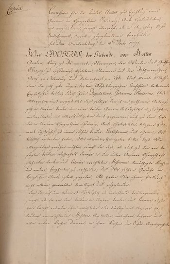 Uddrag af Koncessionen for Christiansfeld af 10. december 1771.
