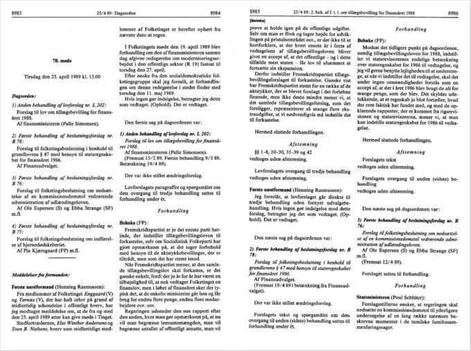 Poul Schlüters tale i Folketingstidende 1988-89