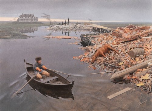 Ødelæggelserne som de kan have set ud i dagene efter den store stormflod 1593
