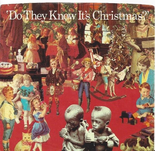 Albumcover til Do they know it's christmas illustrerende vestlig overflod og hungersnød