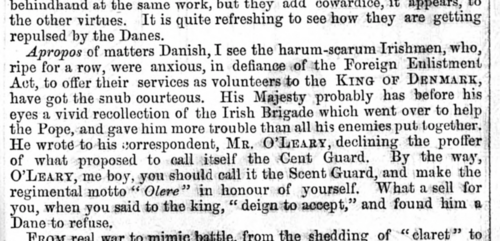 Humoristisk avisnotits fra den engelske avis Fun den 9. april 1864.