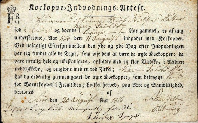 Vaccinationsattest fra 1816