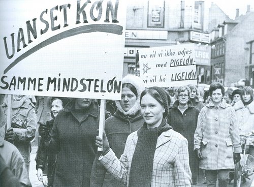 Kvinder demonstrerer for ligeløn i 1971