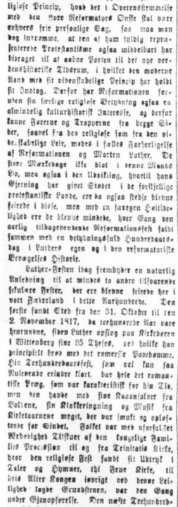Udklip fra artiklen Luther-Festen i Nationaltidende, 10. november 1883