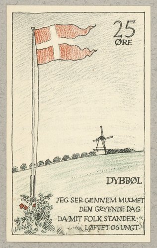 Nødpengeseddel med motiv af Dybbøl Mølle