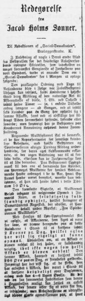 Udklip af artiklen i Social-Demokraten, 23. september 1896