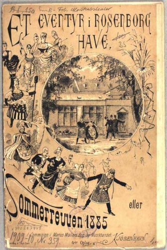 Forside af nodehæftet til Sommerrevyen 1885: Et Eventyr i Rosenborg Have.