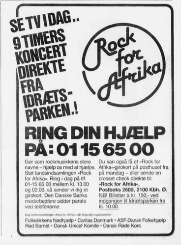 Annonce for koncerten i dagspressen, 21. september 1985. 