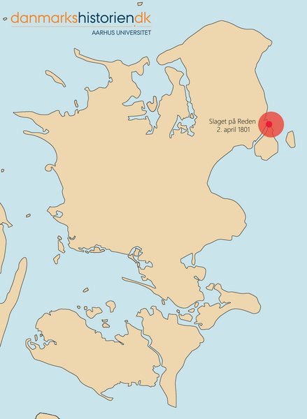 Kort med markering af slaget 2. april 1801