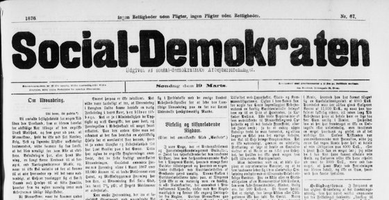 Udklip fra artiklen i Social-Demokraten, 19. marts 1876
