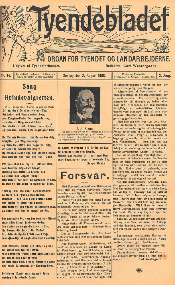 Jeppe Aakjærs Sang for kvindevalgretten i Tyendebladet