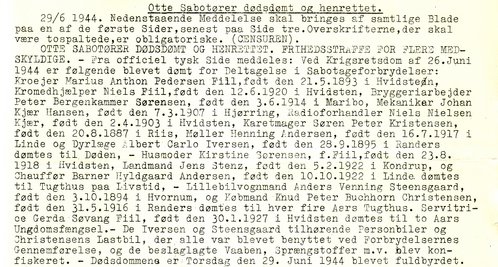 Meddelelsen om henrettelsen af Hvidstengruppen