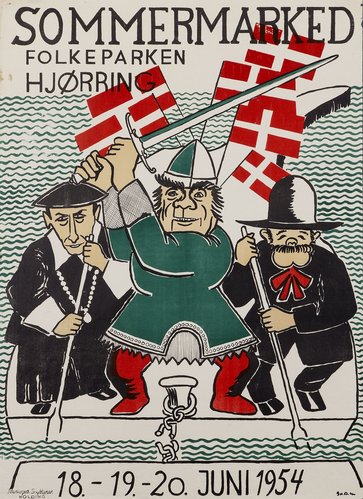 Plakat fra sommermarked i Folkeparken i Hjørring, juni 1954 