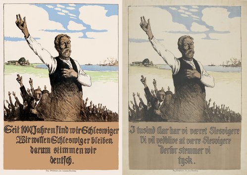 Slesvigsk bonde med armen strakt i den historiske ridderhilsen