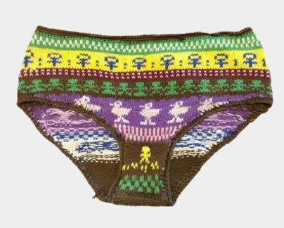 Forsiden af den hønsestrikkede bikinitrusse