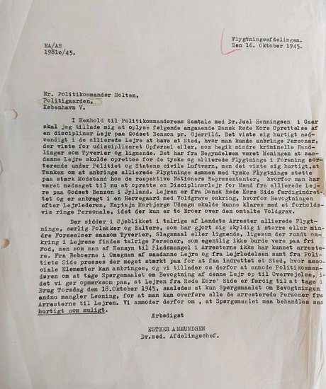 Det originale brev til politikommandør Holten